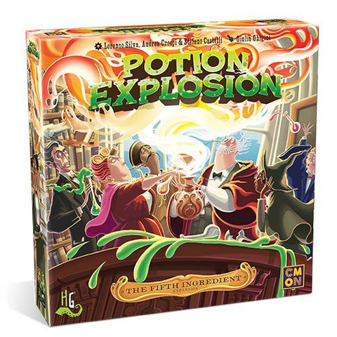 CMON, Board Games, Potion Explosion: The Fifth Ingredient (Contents: 7 Professor Tiles, 32 Potion Tiles, 1 Ghastly Cauldron Board, 15 Reward Tokens, 15 Scolding Tokens, 12 Wild Ingredient Marbles and 1 Rulebook)