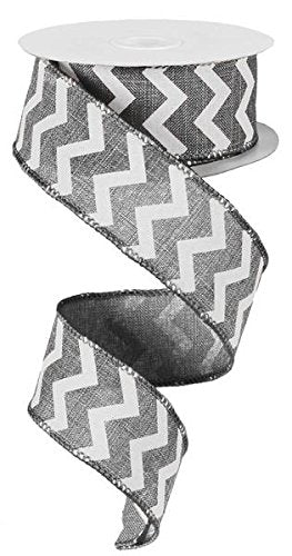 1.5"X10yd Small Chevron/Royal - Grey/White
