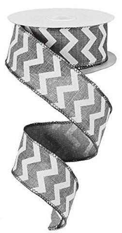1.5"X10yd Small Chevron/Royal - Grey/White