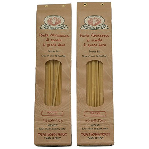 Rustichella d'Abruzzo Pasta, Durum Wheat in Brown Paper Bag, Bucatini, 500 gr/1.1 lb