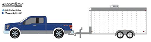 Greenlight 2015 Ford F-150 and White Car Hauler Hitch & Tow Hobby Exclusive 1/64 Diecast Model Car
