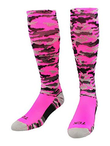 Woodland Camo Over-Calf, Heel/Toe, Hot Pink, Medium