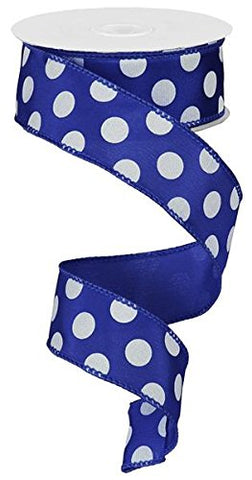 1.5"X10yd Large Polka Dot - Royal Blue/White