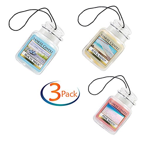 Yankee Candle Car Jar Ultimate Hanging Air Freshener 3-Pack (Beach Walk, Pink Sands, and Sun & Sand)