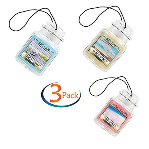 Yankee Candle Car Jar Ultimate Hanging Air Freshener 3-Pack (Beach Walk, Pink Sands, and Sun & Sand)