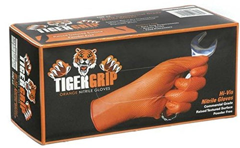 Tiger Grip Orange Nitrile Gloves 7mm, Large - 100 pcs