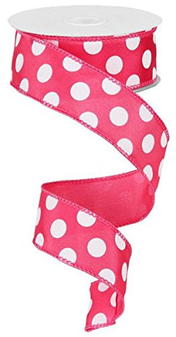 1.5"X10yd Large Polka Dot - Hot Pink/White