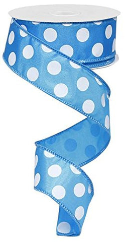 1.5"X10yd Large Polka Dot - Blue/White