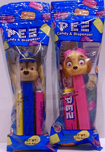 2 'Paw Patrol' Characters Pez Dispensers Bundle- Chase & Skye in Cello Packages with 2 Rolls of Pez Candy Each