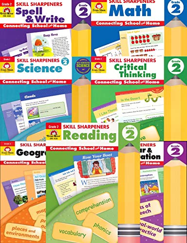 Skill Sharpeners 7 Book Set Grade 2 - Grammar and Punctuation, Critical Thinking, Science, Spell & Write, Reading, Geography, Math (Paperback)