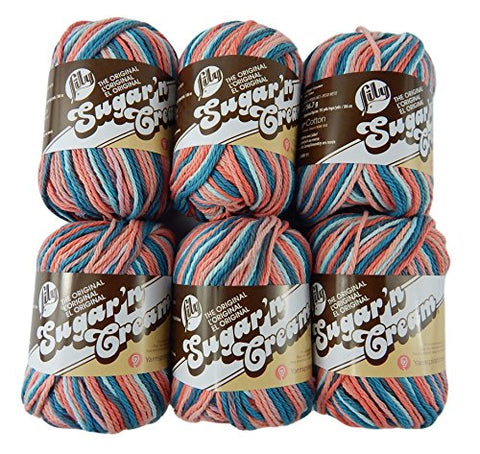 Lily Sugar'n Cream Yarn - Ombre Coral Seas 95 Yards 2 OZ