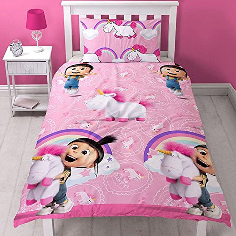 Despicable Me Minions Daydream Single Rotary Duvet Set (UDMDDMDS002)  - 135cm x 200cm (53in x 78in) Pillowcase size approx: 48cm x 74cm (19in x 29in) White and Pink