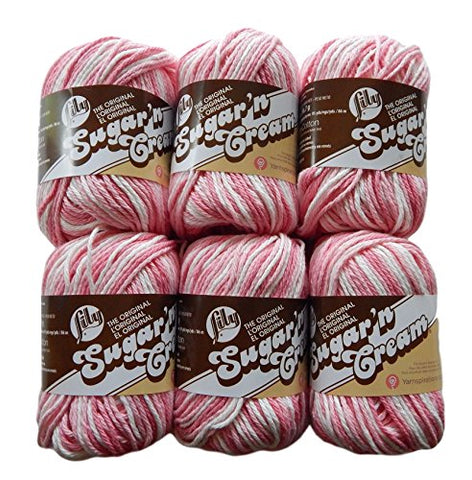 Lily Sugar'n Cream Yarn - Ombre Strawberry 95 Yards 2 OZ