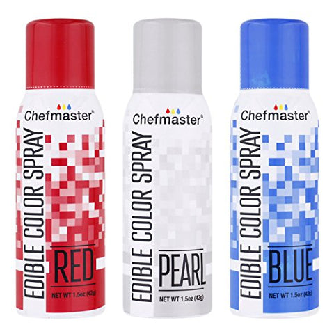 Blue Chefmaster Edible Spray Box 6 1.05 Oz, Red Chefmaster Edible Spray Box 6 1.05 Oz And Pearl Chefmaster Edible Spray Box 6 1.05 Oz