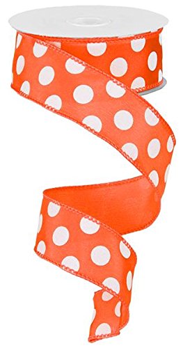 1.5"X10yd Large Polka Dot - Orange/White