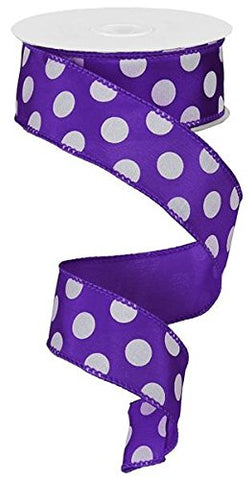 1.5"X10yd Large Polka Dot - Purple/White