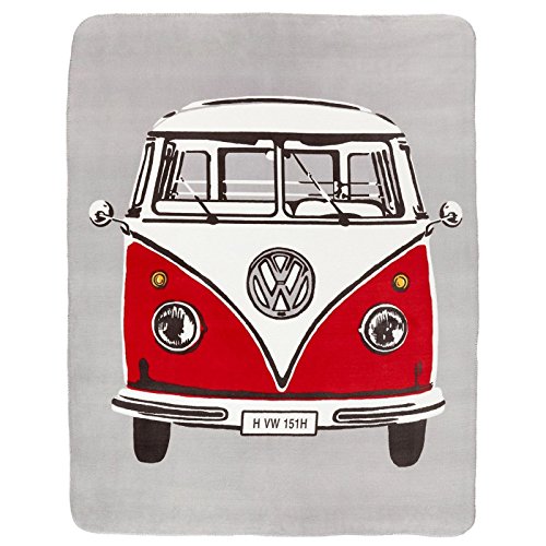 Volkswagen Retro Van Throw 130cmx150cm,  Red / Cream / Grey