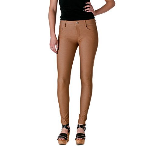 Womens Pull On Cotton Blend Color Jeggings (Medium, Khaki)