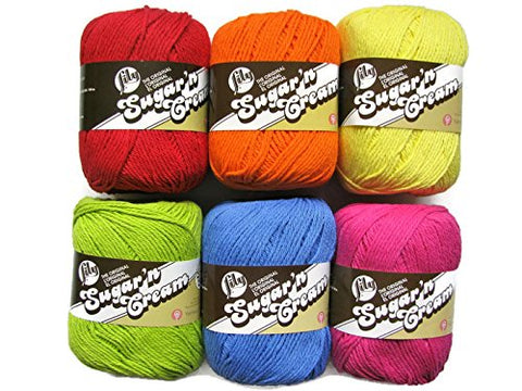 Lily Sugar'n Cream Super Size Yarn - Solid Red 200 Yards 4 OZ, Lily Sugar'n Cream Super Size Yarn - Solid Hot Orange 200 Yards 4 OZ, Lily Sugar'n Cream Super Size Yarn - Solid Sunshine 200 Yards 4 OZ, Lily Sugar'n Cream Super Size Yarn - Solid Hot Green 2