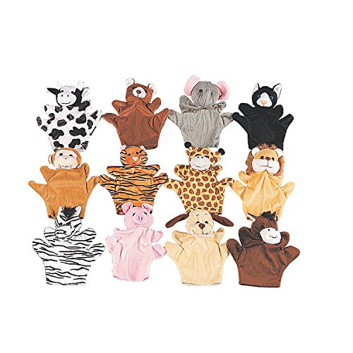 Velour Animal Hand Puppets - 12 pcs