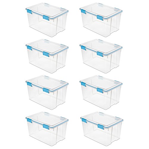 54 Qt. Gasket Box, Clear Lid & Base W/blue Aquarium Latches & Gasket, 22 1/2" L X 16" W X 12 3/4" H