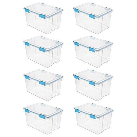 54 Qt. Gasket Box, Clear Lid & Base W/blue Aquarium Latches & Gasket, 22 1/2" L X 16" W X 12 3/4" H