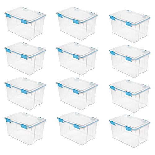 54 Qt. Gasket Box, Clear Lid & Base W/blue Aquarium Latches & Gasket, 22 1/2" L X 16" W X 12 3/4" H