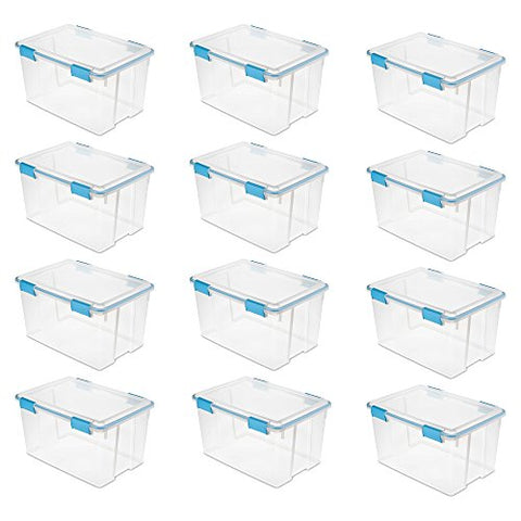 54 Qt. Gasket Box, Clear Lid & Base W/blue Aquarium Latches & Gasket, 22 1/2" L X 16" W X 12 3/4" H
