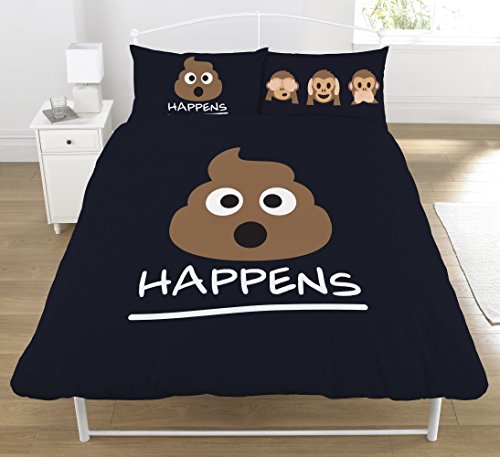 Emoji Mr Poo Double Duvet Cover And Pillowcase Set - 198cm x 198cm (78in x 78in) Pillowcase size: 50cm x 75cm (19.5in x 29.5in) Black