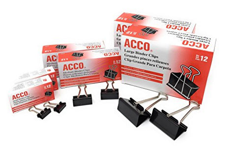 ACCO- Binder Clips 12/Pkg 2", Binder Clips 12/Pkg 1.25" and Binder Clips 12/Pkg .75"