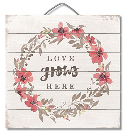 Love Grows Here Slatted Wood Sign, 12 " x 12" x 0.75"