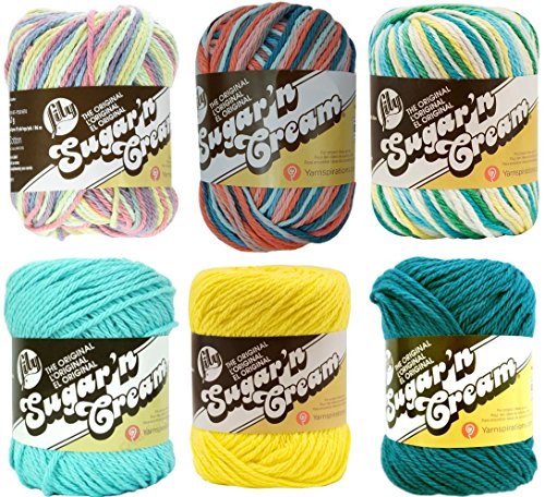 Lily Sugar'n Cream Solid Yarn Yellow 120 Yards 2.5 OZ, Lily Sugar'n Cream Solid Yarn Seabreeze 120 Yards 2.5 OZ, Lily Sugar'n Cream Solid Yarn Teal 120 Yards 2.5 OZ, Lily Sugar'n Cream Yarn - Ombre Candy Sprinkles 95 Yards 2 OZ, Lily Sugar'n Cream Yarn -