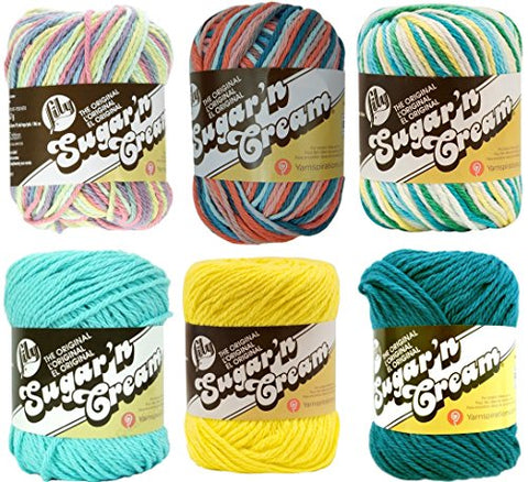 Lily Sugar'n Cream Solid Yarn Yellow 120 Yards 2.5 OZ, Lily Sugar'n Cream Solid Yarn Seabreeze 120 Yards 2.5 OZ, Lily Sugar'n Cream Solid Yarn Teal 120 Yards 2.5 OZ, Lily Sugar'n Cream Yarn - Ombre Candy Sprinkles 95 Yards 2 OZ, Lily Sugar'n Cream Yarn -