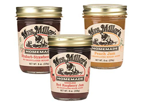 Bundle: No Sugar Added Jam 9oz - 1 Rhubarb Strawberry, 1 Seedless Red Raspberry, 1 Peach
