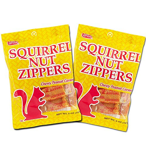 Squirrel Nut Zipper Chews Chewy Peanut Caramels 5 Oz. Bag