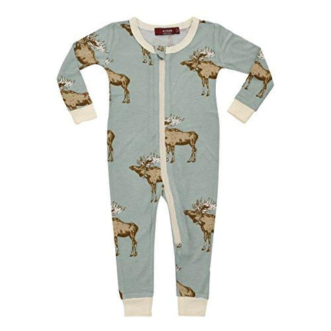 Bamboo Zipper Pajama, Blue Moose, 3-6M