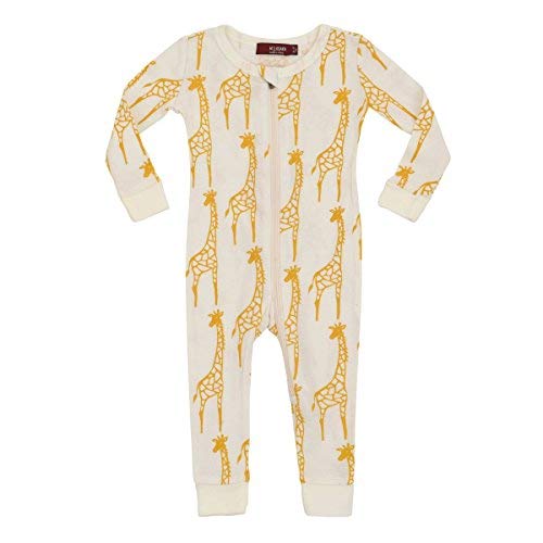 Organic Zipper Pajama, Yellow Giraffe, 3-6M