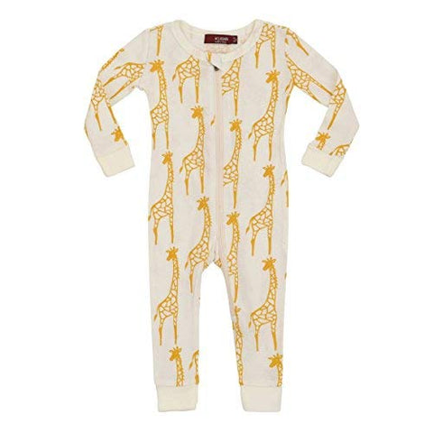 Organic Zipper Pajama, Yellow Giraffe, 3-6M