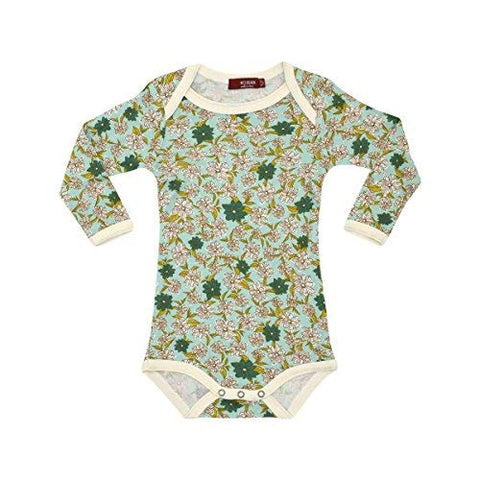 Bamboo Long Sleeve One Piece, Blue Floral, 3-6M