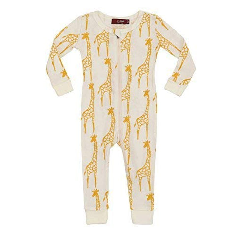 Organic Zipper Pajama, Yellow Giraffe, 12-18M