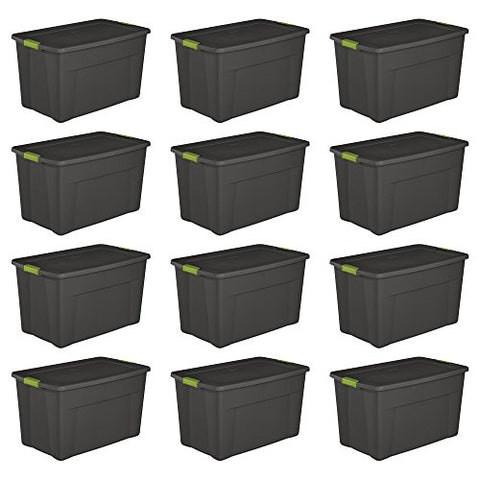 35 Gal. Latch Tote, Flat Gray Lid & Base W/soft Fern Latches, 32 1/2" L X 19 3/4" W X 18 5/8" H