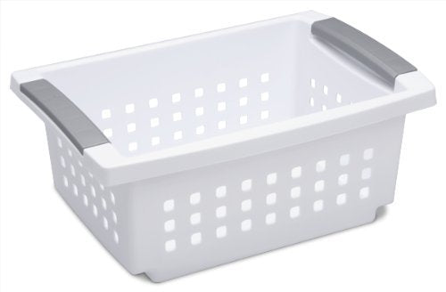 Medium Stacking Basket, White Basket W/titanium Accents, 14 3/4" L X 10 3/4" W X 6 1/4" H