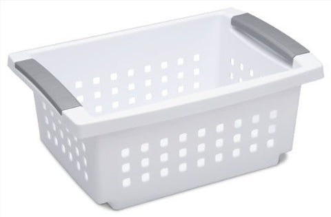 Medium Stacking Basket, White Basket W/titanium Accents, 14 3/4" L X 10 3/4" W X 6 1/4" H
