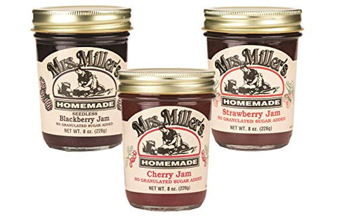 Bundle: No Sugar Added Jam 9oz - 1 Seedless Blackberry, 1 Cherry, 1 Strawberry