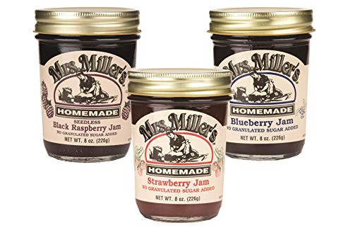 Bundle: 9oz jars - 1 No Sugar Seedless Black Raspberry Jam, 1 No Sugar Strawberry Jam, 1 No Sugar Blueberry Jam