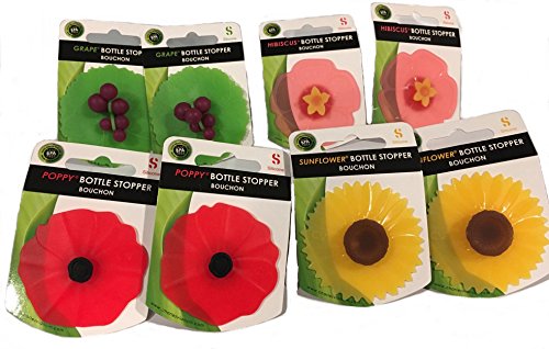 Poppy Bottle Stoppers (Red) - CDU/24 and Grape Bottle Stoppers - CDU/24 and Sunflower Bottle Stoppers and Hibiscus Bottle Stoppers (Pink)