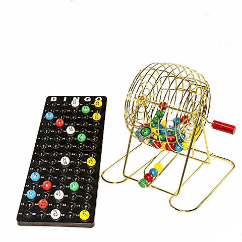 Official Professional-Use Small Brass Plated Bingo Cage Set w/No-Glare, Fade and Scratch Resistance NEW Proprietary Technology 7/8" EASY-READ Bingo Balls, 11" High by Mr. Chips, Inc