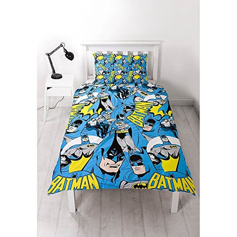 Batman Hero Single Rotary Duvet Set (BDCHERDS001) - 135cm x 200cm (53in x 78in) Pillowcase size: 48cm x 74cm (19in x 29in) Blue / Yellow