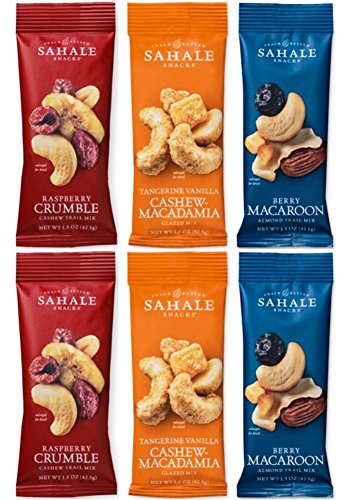 Sahale Nut Blends Small Pouches - 1.5 oz, 6 Pack Includes: 2 Raspberry Crumble Cashew, 2 Tangerine Vanilla Cashew Macadamia and  2 Berry Macaroon Almond