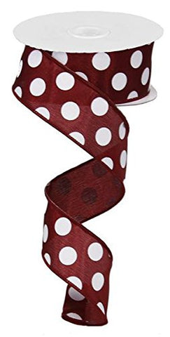 1.5"X10yd Medium Polka Dots - Maroon/White